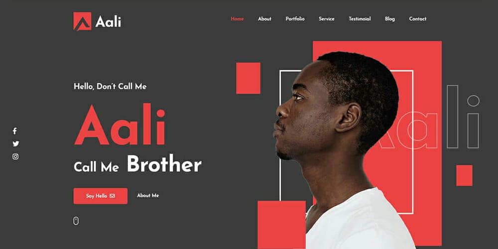 Free Portfolio Website Templates (PSD , HTML) 2 Aali Personal Portfolio Template