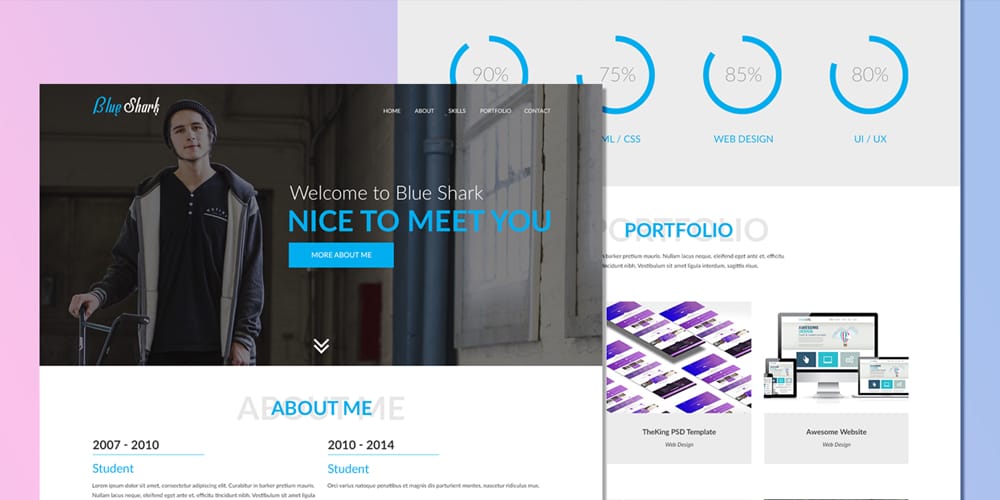 Free Portfolio Website Templates (PSD , HTML) 15 BlueShark Portfolio Template PSD