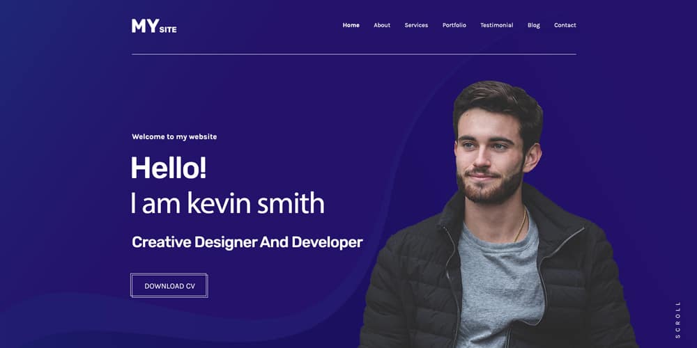 One Page personal Portfolio Template PSD