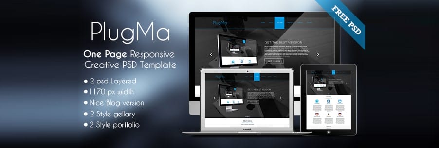 Plugma One Page Reponsive Free Web Template PSD