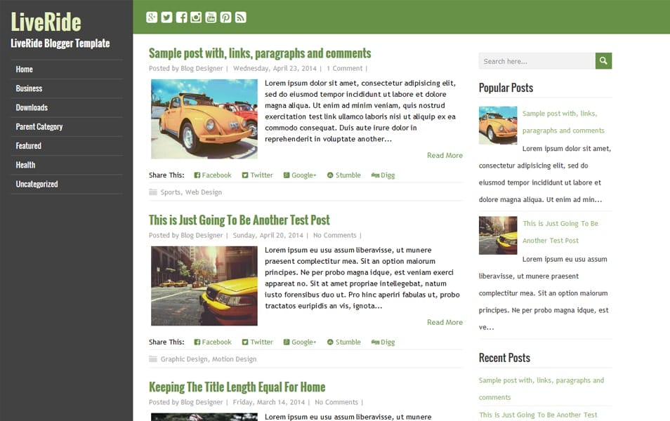 LiveRide Responsive Blogger Template