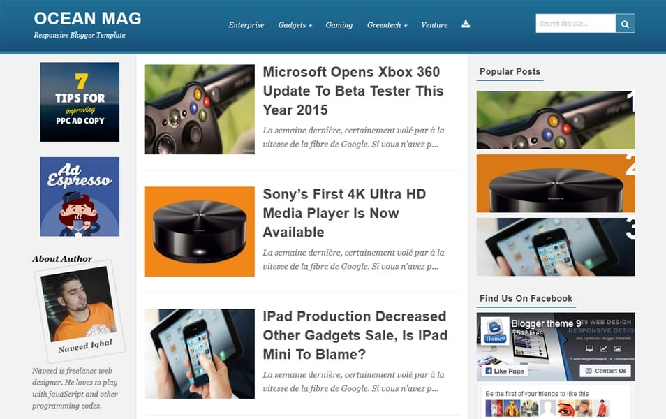 Ocean Mag Responsive Blogger Template