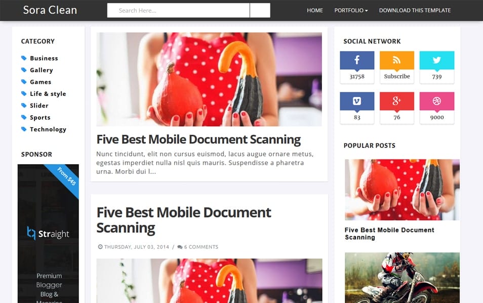 Sora Clean Responsive Blogger Template