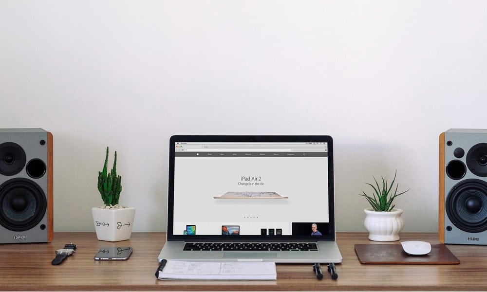 Free Macbook Workspace Mockup PSD