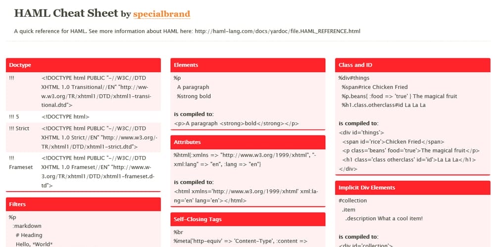 HAML Cheat Sheet