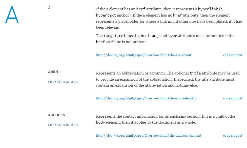 HTML5 Element Index