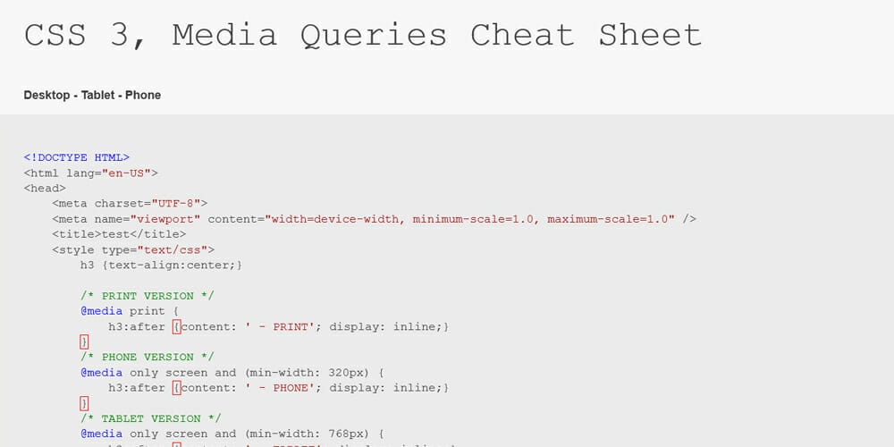 Media Queries Cheatsheet