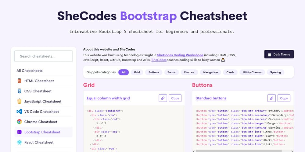 SheCodes Bootstrap Cheatsheet 