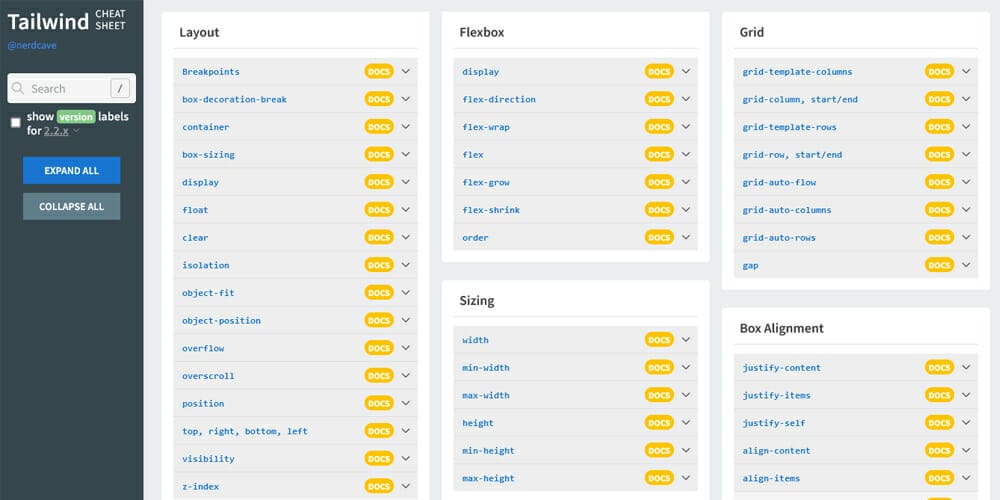 Tailwind CSS Cheat Sheet