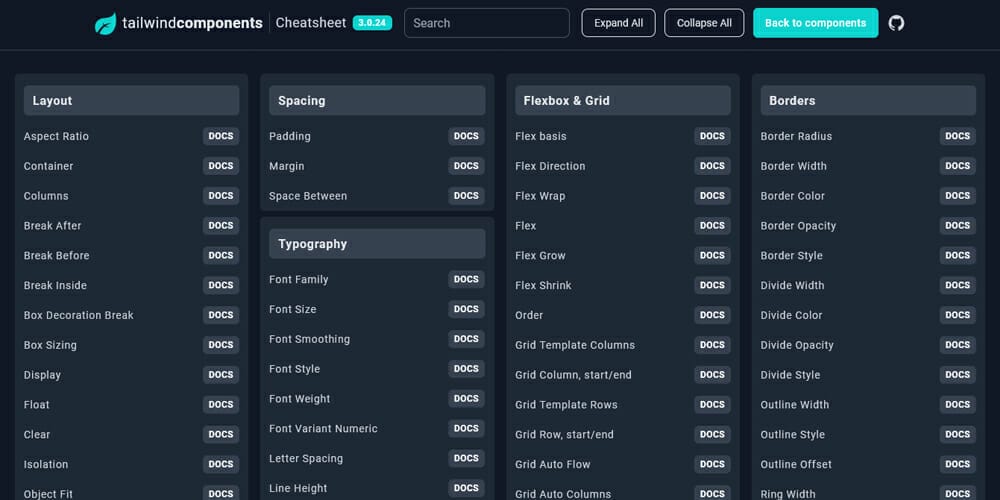 Tailwind Components Cheatsheet