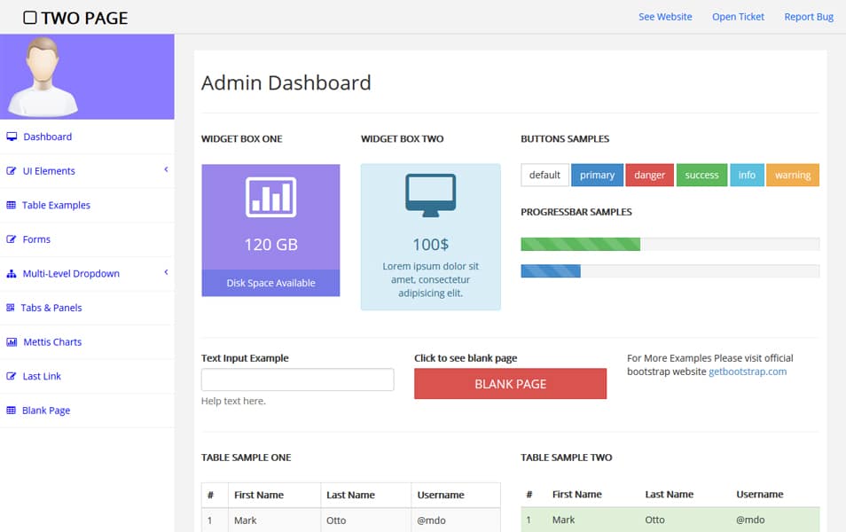 100+ Best Free Bootstrap Admin Templates 190 Two Page - Free bootstrap admin template
