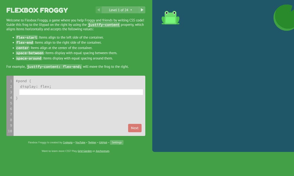 25+ Best Collection of CSS Tutorial Websites 25 Flexbox Froggy