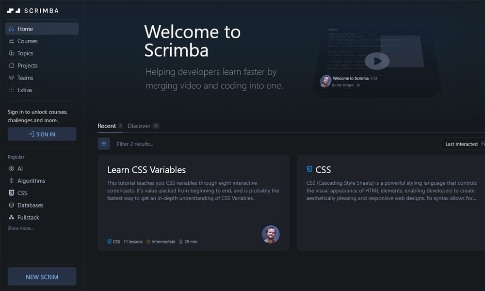 25+ Best Collection of CSS Tutorial Websites 24 scrimba