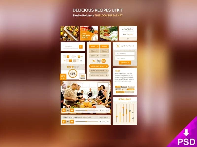 Latest Free Web Elements From September 2015 6 Delicious Recipes UI Kit PSD