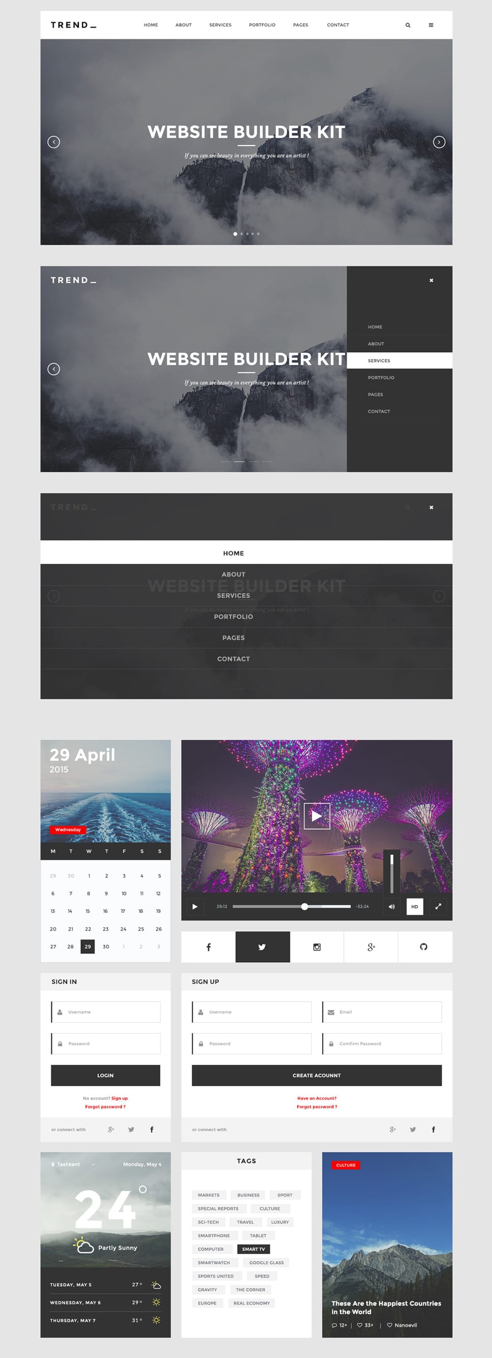 Latest Free Web Elements From September 2015 10 Trend UI Kit PSD