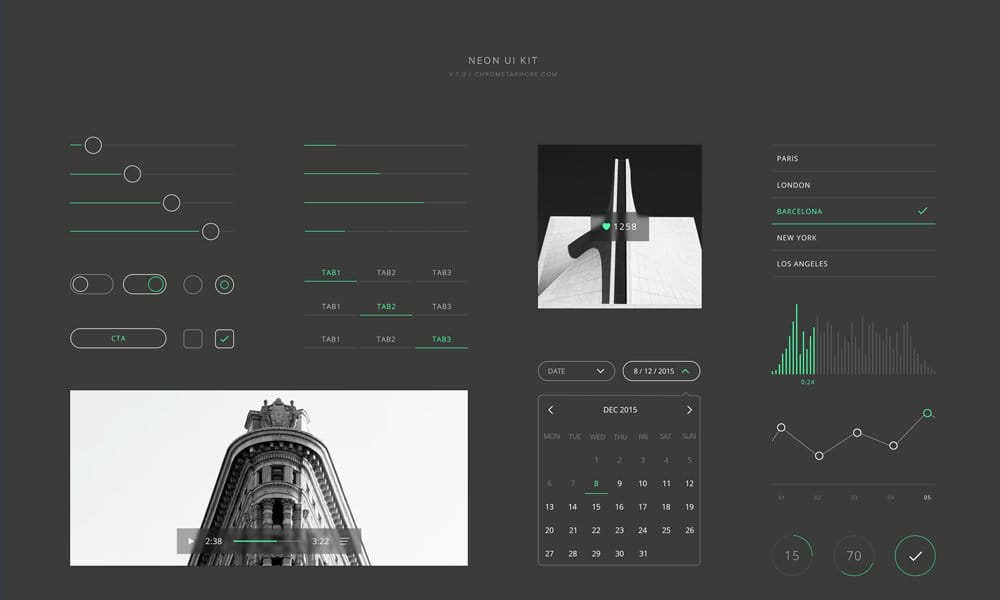 Free Resources For Designers From December 2015 1 Neon UI Kit PSD