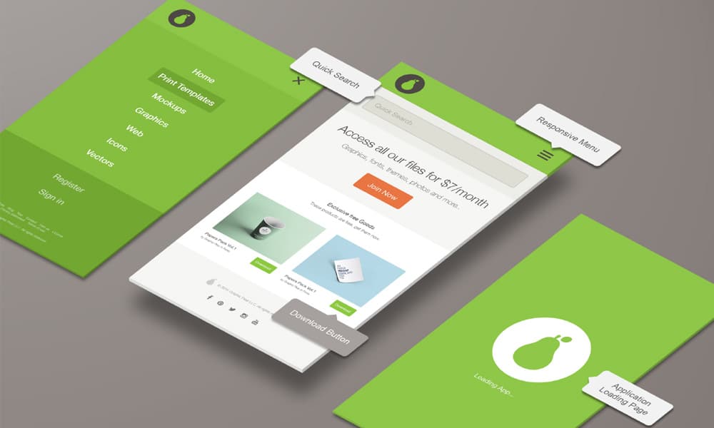 Free Resources For Designers From November 2015 25 Perspective App Screen Mockup PSD