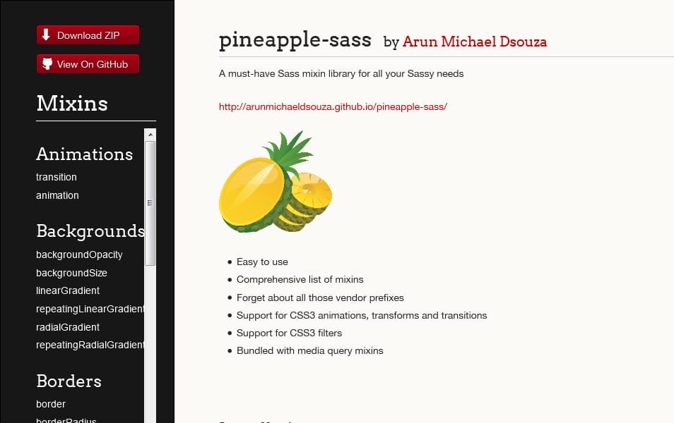 65+ SASS Mixins Library 16 pineapple-sass