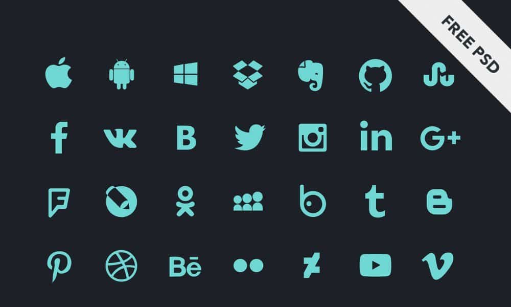 Free Resources For Designers From December 2015 31 Social Media Icons PSD