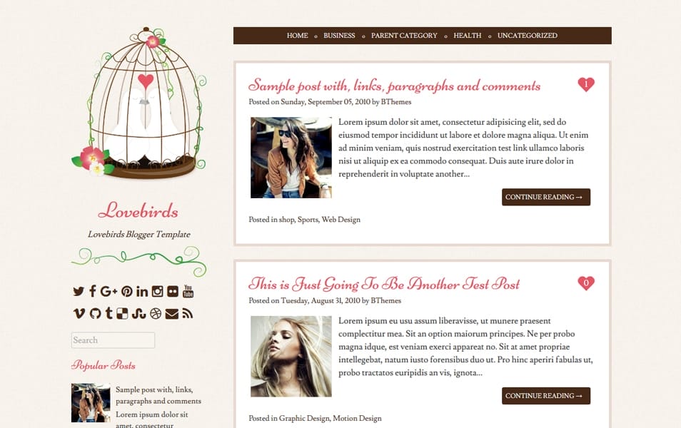 Lovebirds Responsive Blogger Template