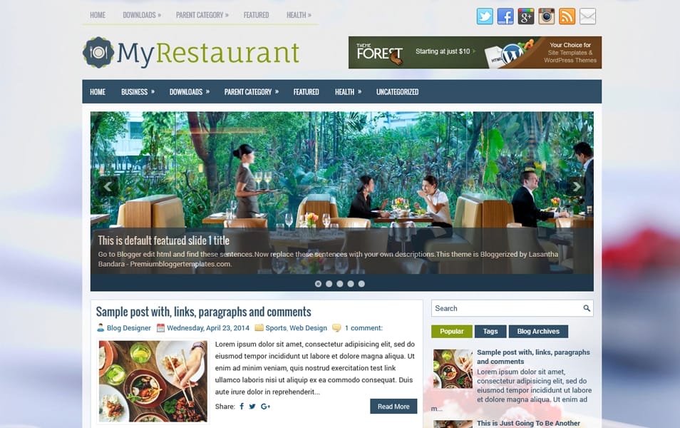 300+ Best Free Responsive Blogger Templates 2025 345 MyRestaurant Responsive Blogger Template