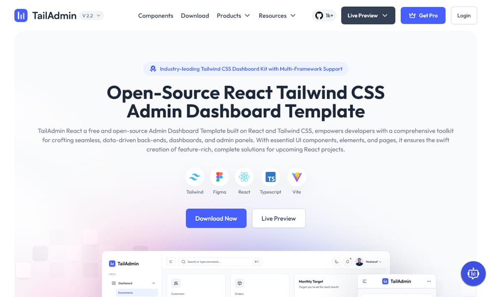 20+ Best Dashboard Frameworks 27 TailAdmin React