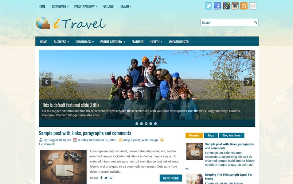 300+ Best Free Responsive Blogger Templates 2025 353 iTravel Responsive Blogger Template