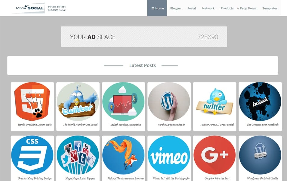 Mega Social Responsive Blogger Template