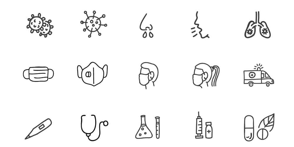 Hand-drawn Covid-19 Corona Virus Icons