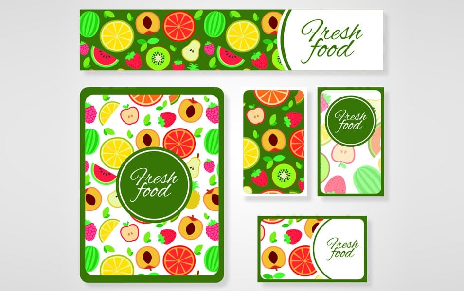 Colorful fresh food card templates