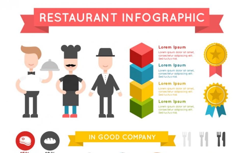 Colorful restaurant infography with infographic elements