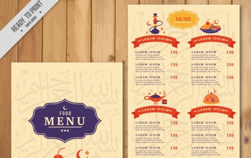 Cute arab menu template with dishes