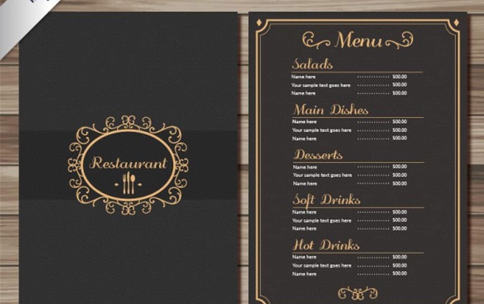Elegant restaurant menu