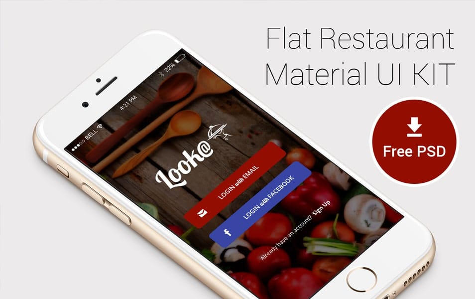 Flat Restaurant Material UI Kit PSD