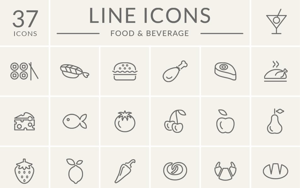 Food And Beverage Line Icon Set