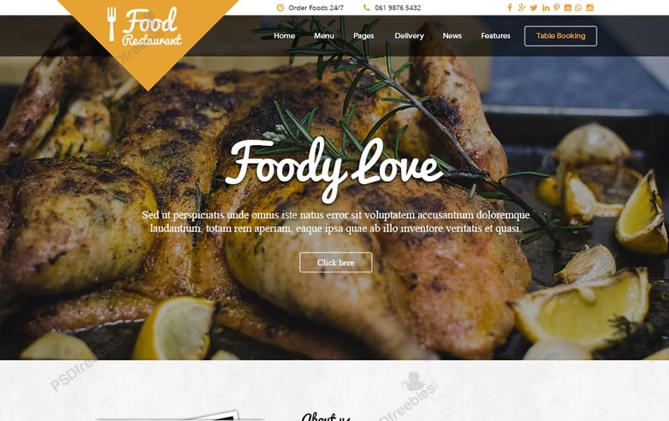 Food and Restaurant Website Free PSD Template