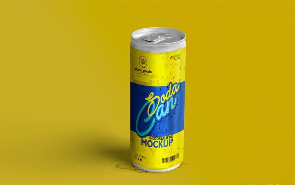 Free Refreshing Soda Can Mockup