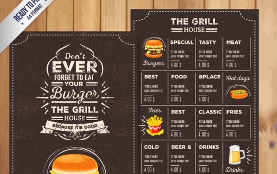 Grill restaurant menu in retro style