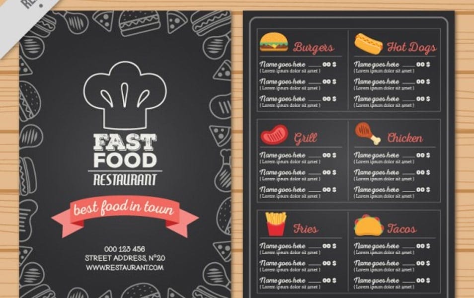Hand drawn fast food menu in blackboard style