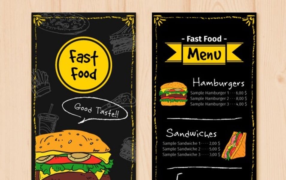 Hand drawn fast food menu