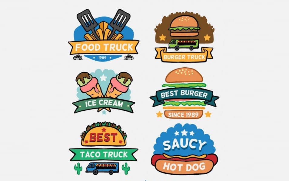 Hand drawn food truck logos