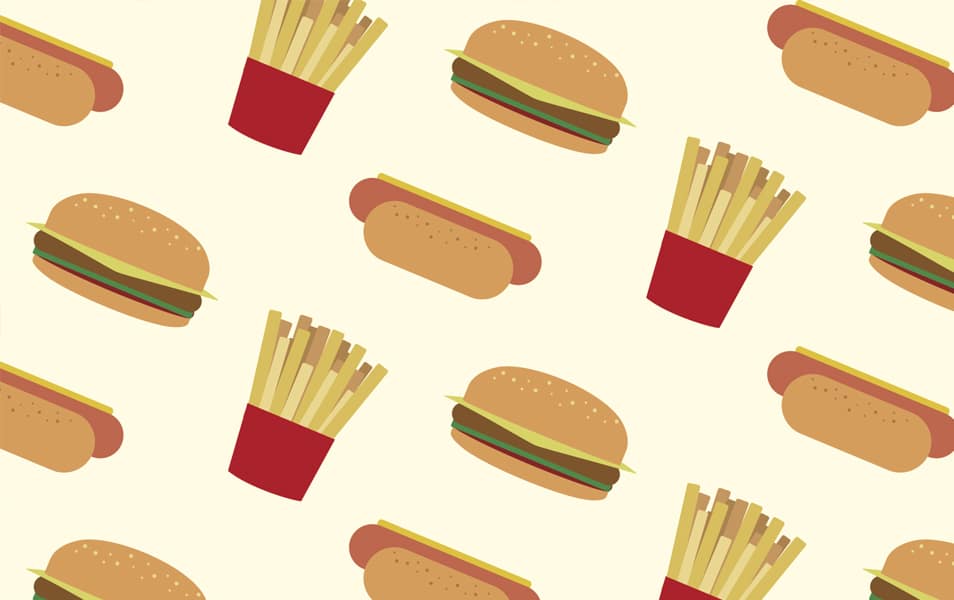 Hot dogs, hamburgers and fries pattern