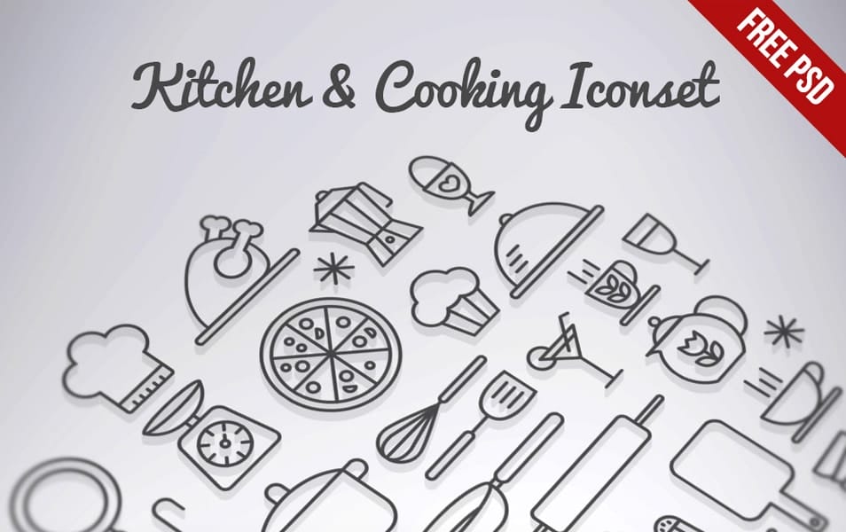 Kitchen & Cooking Outline Iconset Free PSD