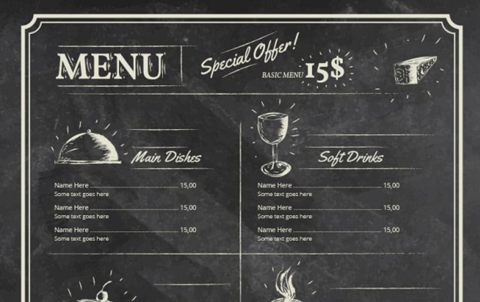 Menu template on blackboard