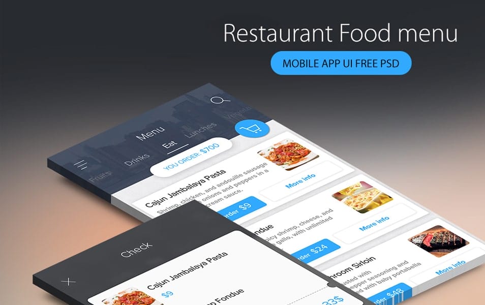 Restaurant Food menu Mobile App UI Free PSD