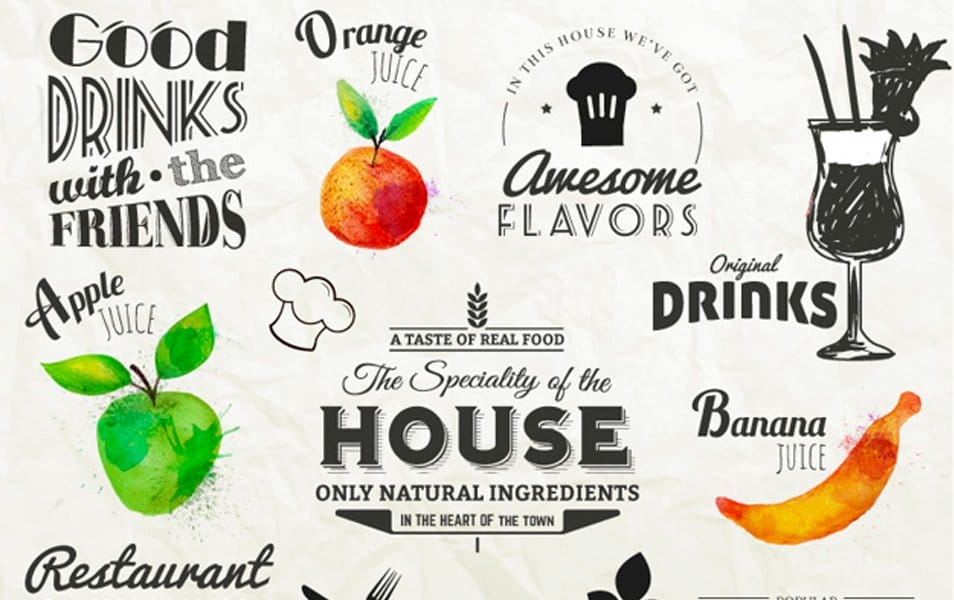 Retro labels with fruits