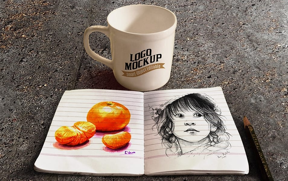 Sketchbook and Coffee Cup Mockup