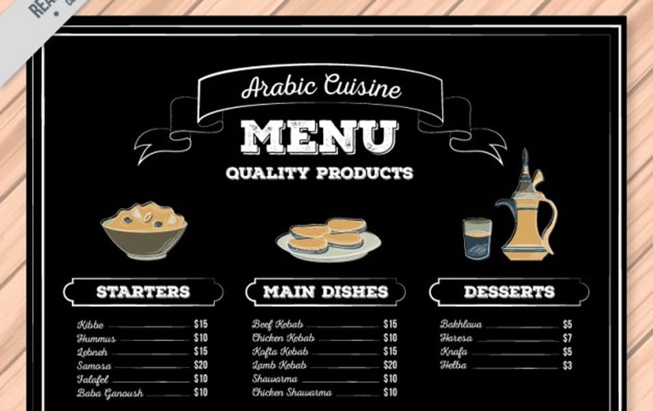 Blackboard arabic food menu