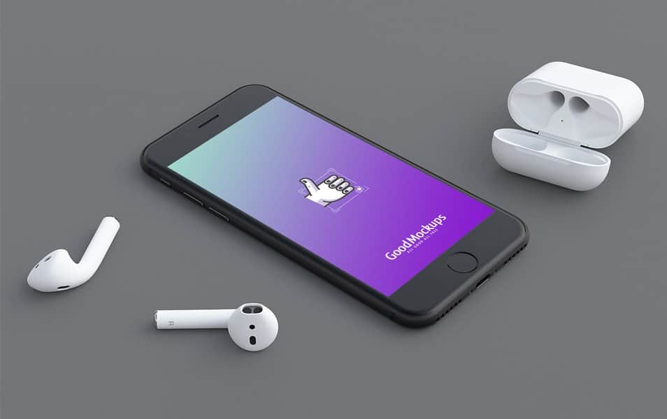 Free Apple iPhone 7 & EarPods Mockup PSD File