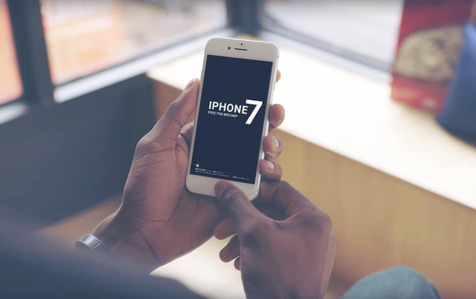 50+ iPhone 7 Mockup Design Templates 16 White iPhone 7 Holding in Hand Mockup
